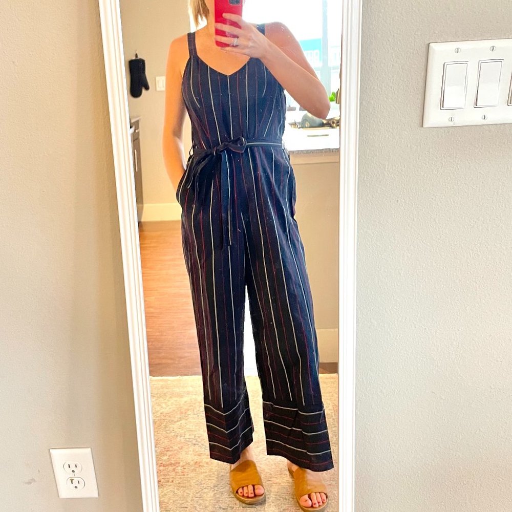 Navy, White, Red Striped Jumpsuit